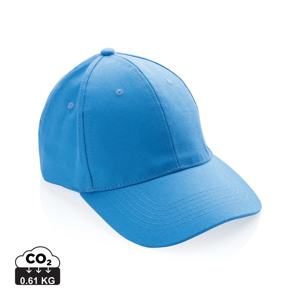 Casquette 6 pans coton recyclé 280 g publicitaire Impact tranquil blue